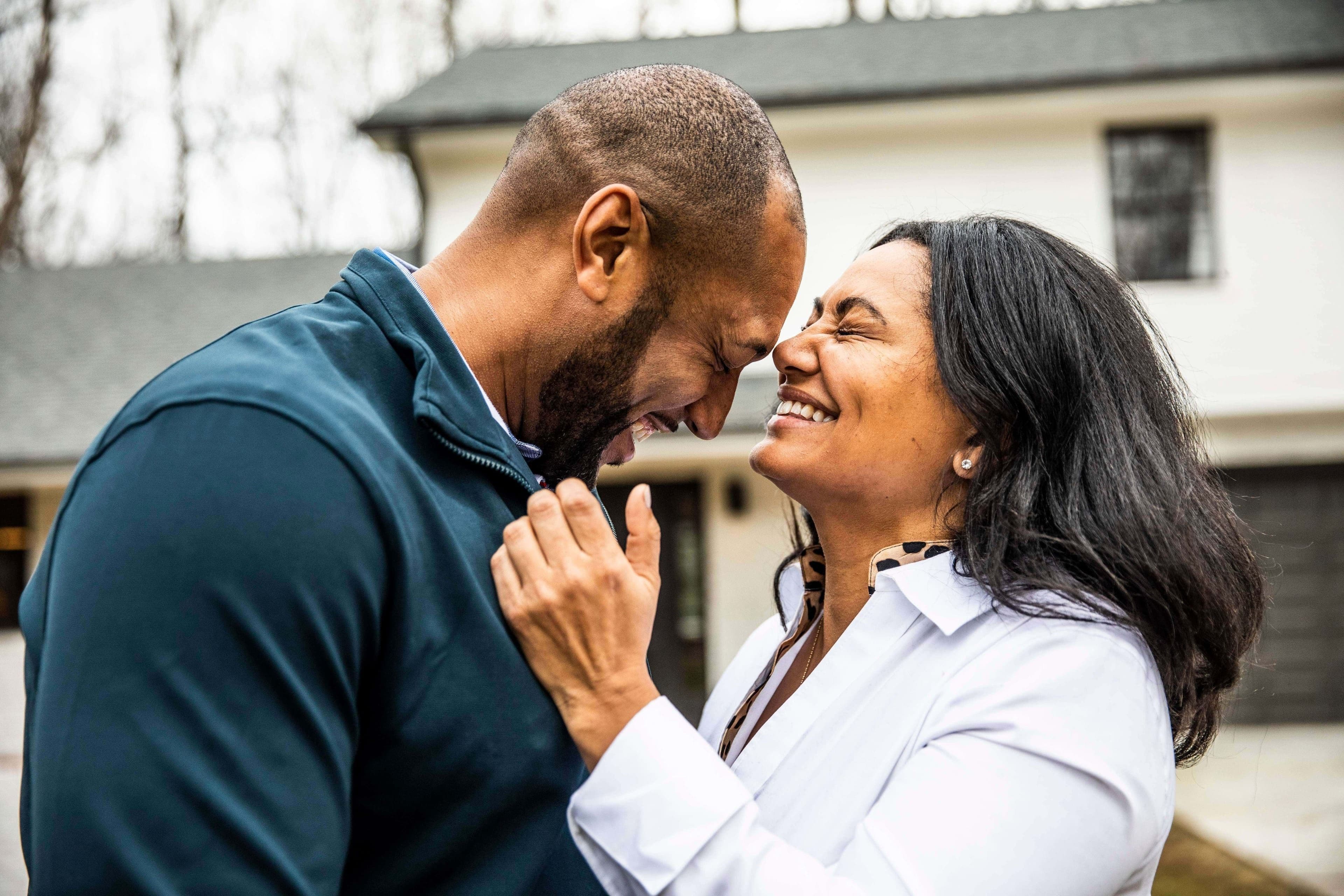 Couple embracing warmly outdoors